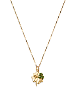 Moon & Meadow 14K Yellow Gold Green Diopside Clover Pendant Necklace, 16-18
