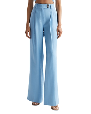 Reiss Blue Wide Leg Linen Trousers In Blue
