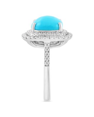 Turquoise &amp; Diamond Halo Ring in 14K White Gold 