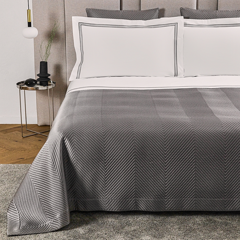 Frette Lux Herringbone Coverlet, King In Slate Gray