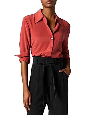 Equipment Quinne Spread-collar Button-down Silk Shirt In Earth Red