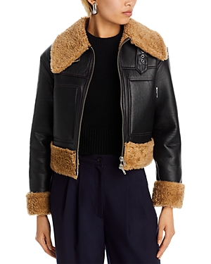 Shop A.l.c Faux Leather & Faux Fur Trim Jacket In Blackbrow