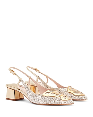 Shop Sophia Webster Women's Butterfly Low Heel Slingback Sandals In Champagne Glitter