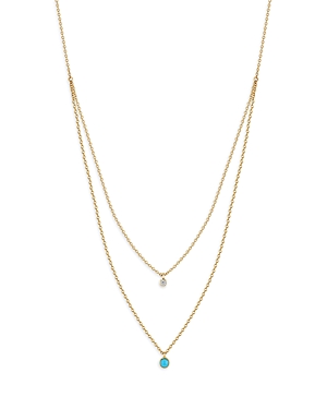 Zoe Chicco 14K Gold Diamond & Turquoise Layered Pendant Necklace, 14-18