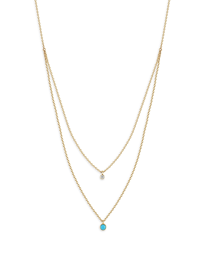 Zoë Chicco Women's 14k Yellow Gold, Turquoise & 0.03 Tcw Diamond Double-layered Necklace In Blue/gold