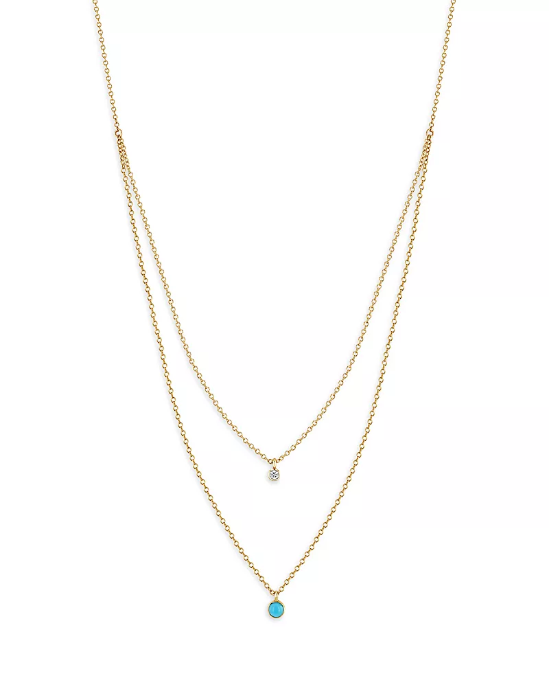 Zoe Chicco 14K Gold Diamond & Turquoise Layered Pendant Necklace, 14