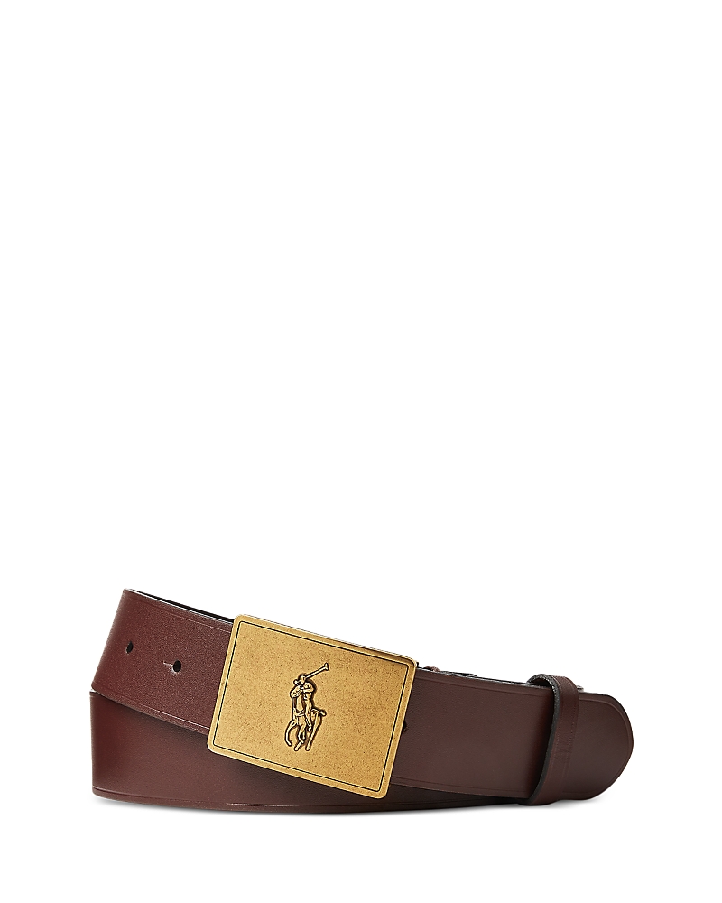 Polo Ralph Lauren Men's Pony Plaque Buckle Leather Belt In Brown