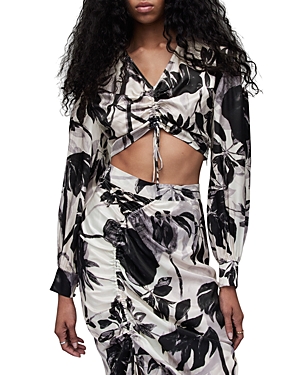 Allsaints Carlie Jackie Floral Cropped Blouse In Ecru White