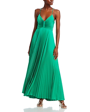 Shop A.l.c Aries Pleated Open Back Dress In Verde