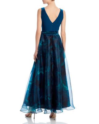 Sleeveless Tie Waist Floral Chiffon Ball Gown