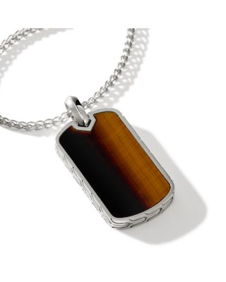 Sterling Silver Tiger Eye Estruscan Dog Tag Pendant Necklace, 22"