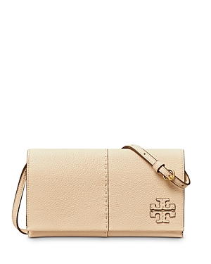 Tory Burch Mcgraw Leather Wallet Crossbody In Brie/rolled Brass