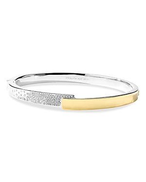 Ippolita 18k Yellow Gold & Sterling Silver Stardust Diamond Pave Overlap Hinge Bangle Bracelet In Silver/gold