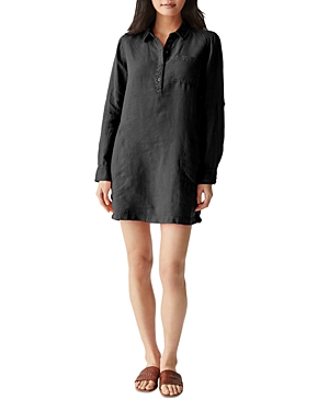 Michael Stars Eleanor Linen Shirt Dress In Black
