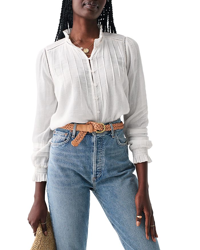 Faherty Willa Organic Cotton Ruffled Pintucked Blouse | Bloomingdale's