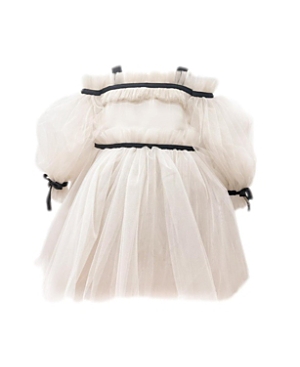 Shop Petite Maison Girls' Coco Caramel Tulle Dress With Sheer Puff Tulle Sleeves - Baby, Little Kid, Big Kid In Light Beige
