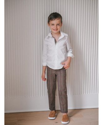  Unisex Petite Maison Blair White Cotton Button Down Shirt with Estate Tweed Trim and Tweed Pants