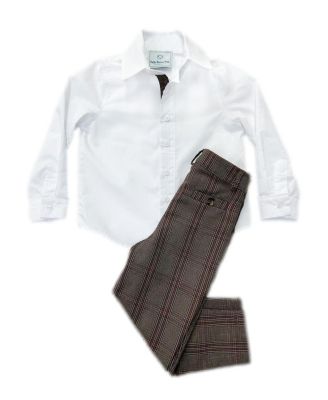  Unisex Petite Maison Blair White Cotton Button Down Shirt with Estate Tweed Trim and Tweed Pants