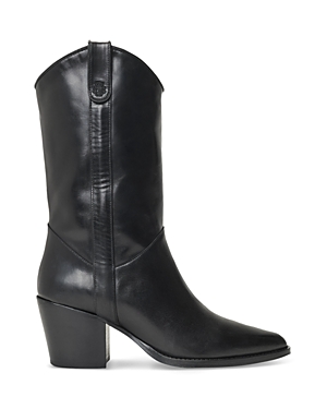 Maje Pointed-toe Heeled Leather Cowboy Boots In Black