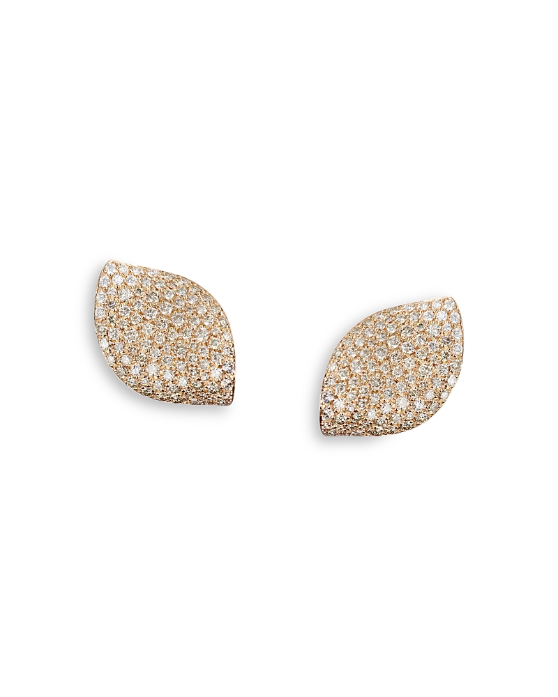 18K Rose Gold Aleluia Champagne Diamond Pave Leaf Statement Earrings