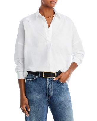 FRENCH CONNECTION Rhodes Oversize V-Neck Poplin Shirt | Bloomingdale's
