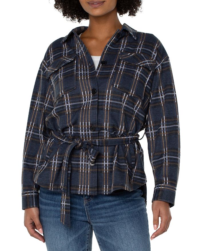 Liverpool Los Angeles Belted Plaid Shirt Jacket