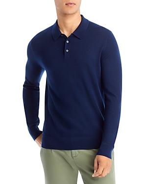 Michael Kors Merino Wool Regular Fit Long Sleeve Polo Shirt In Midnight