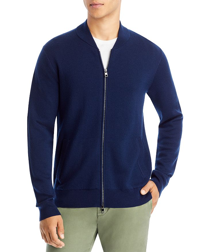 Michael Kors Merino Wool Regular Fit Full Zip Baseball Collar Cardigan ...