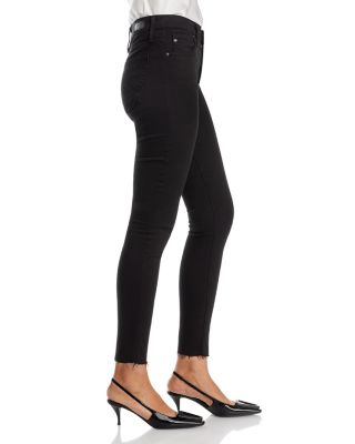 Farrah High Rise Raw Hem Ankle Skinny Jeans in Black Ink