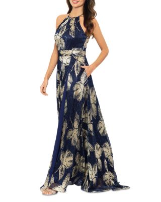 Floral Print Foil Halter Gown - 100% Exclusive