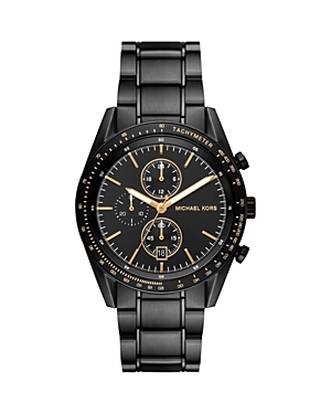 Michael Kors Men's Warren Quartz Chronograph Black Stainless Steel Watch 42mm In Black