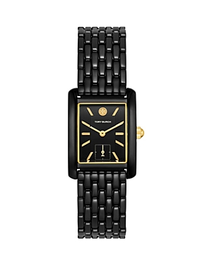 Tory Burch The Eleanor Rectangular Watch In Ip Black Stainless Steel In Black