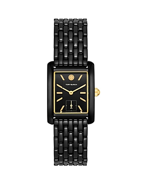 Tory Burch The Eleanor Rectangular Watch In Ip Black Stainless Steel