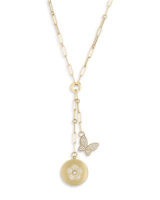 Roberto Coin 18K Yellow Gold Daisy Diamond Flower Disc & Butterfly Lariat Necklace, 16-18 - Exclusive