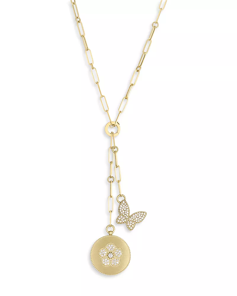 Roberto Coin 18K Yellow Gold Daisy Diamond Flower Disc & Butterfly Lariat Necklace, 16-18 - Exclusive