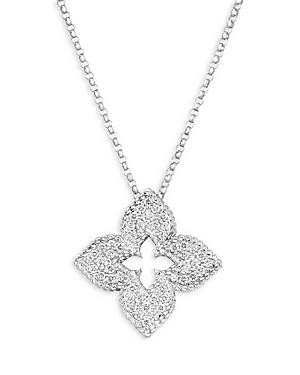 Roberto Coin 18K White Gold Venetian Princess Diamond Flower Pendant Necklace, 17
