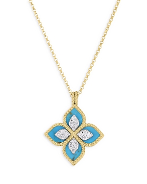 Shop Roberto Coin 18k Yellow Gold Diamond & Turquoise Venetian Princess Pendant Necklace, 18 In Blue/gold
