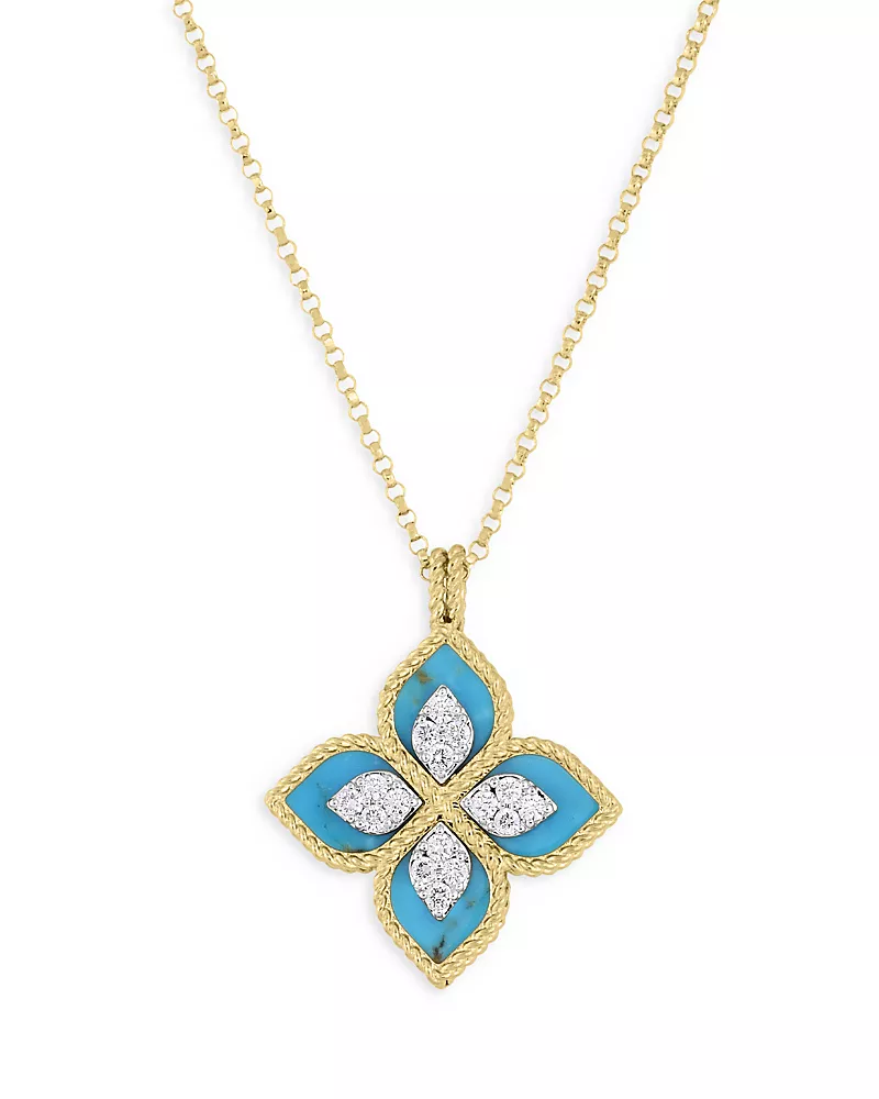 Roberto Coin 18K Yellow Gold Diamond & Turquoise Venetian Princess Pendant Necklace, 18