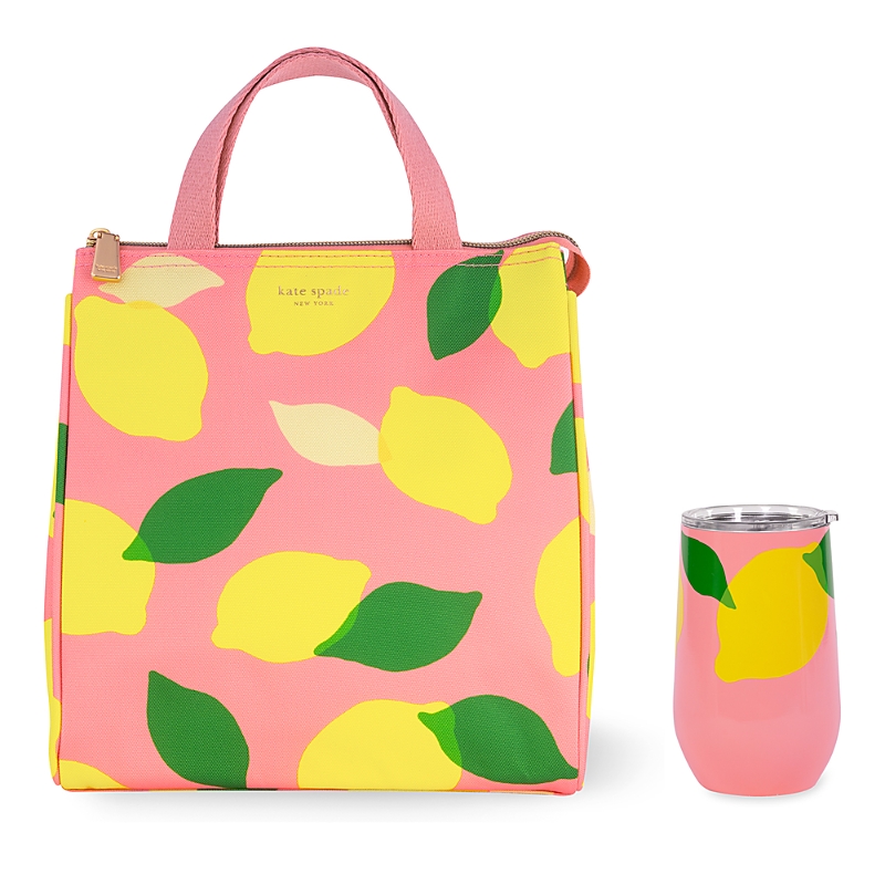 Kate Spade New York Lemon Toss Lunch Bag And Wine Tumbler In Coral