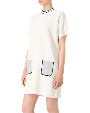 Shop Armani Collezioni Contrast Trim Pocket Dress In Off White