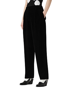Armani Collezioni Velvet Pleated Trousers In Solid Black