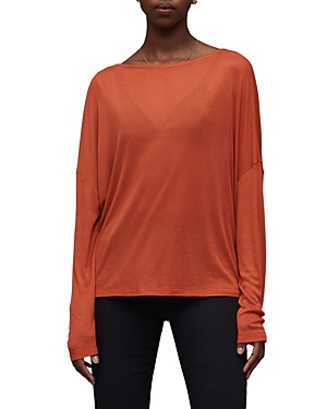 Allsaints Francesco Rita Long Sleeve Jersey Top In Rust Brown