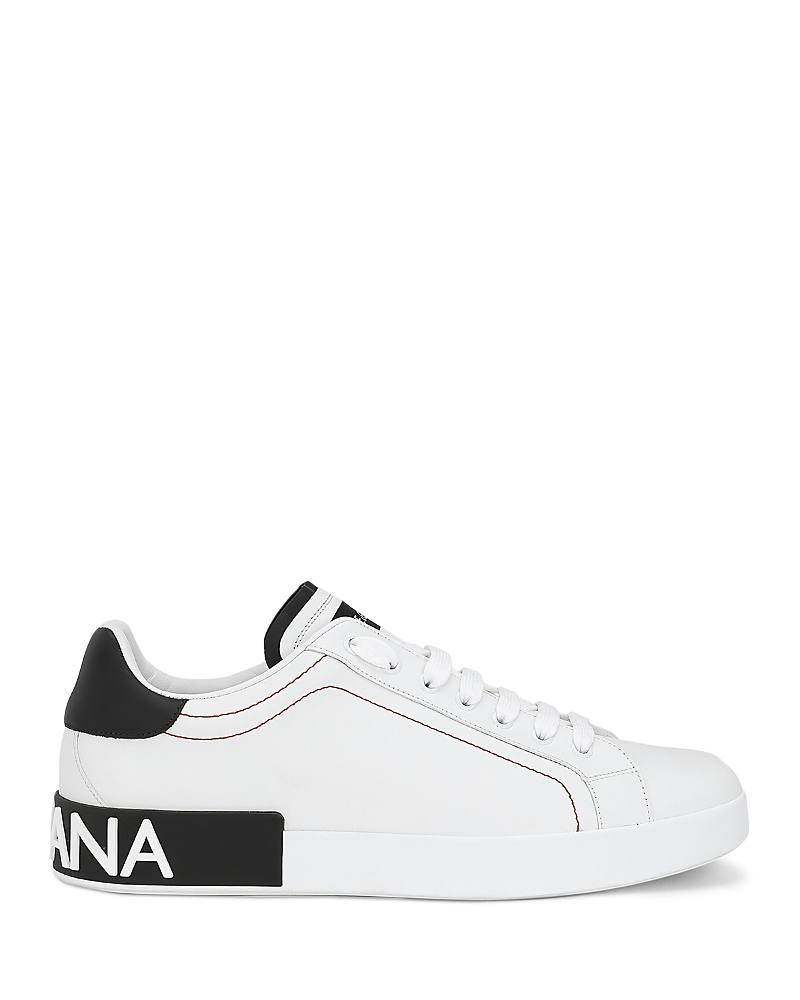 Dolce & Gabbana Portofino White And Black Low Top Sneakers With Logo Detail In Leather Man