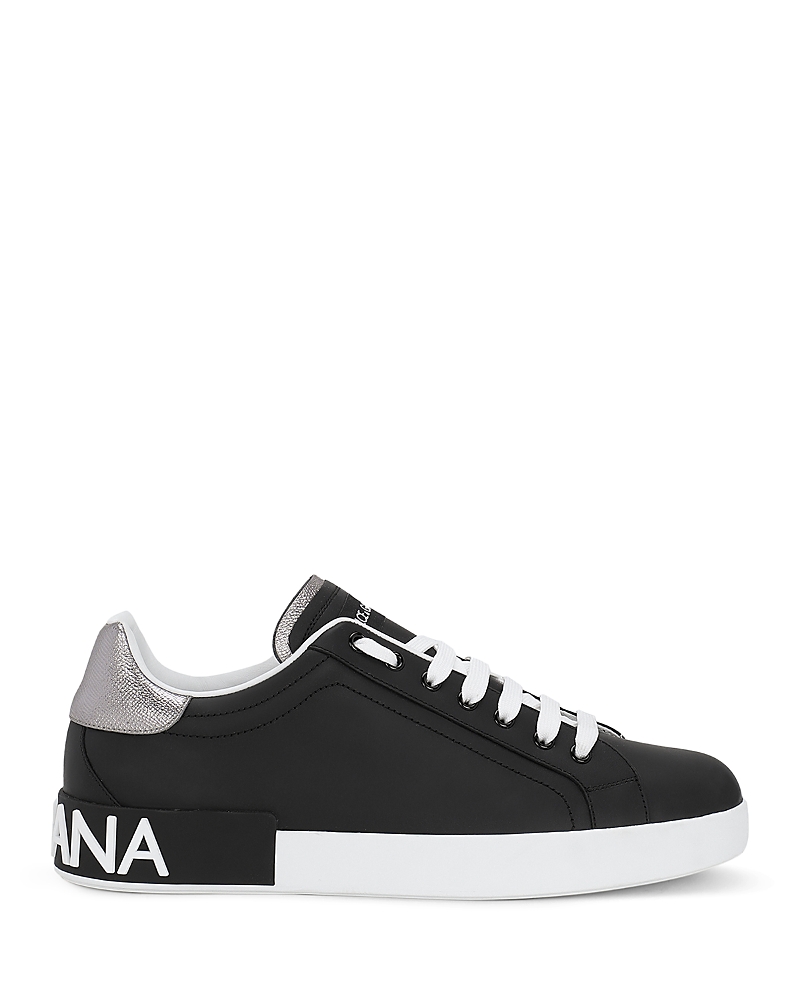 Dolce & Gabbana Portofino Sneakers In Black Leather With Silver Inserts Dolce E Gabbana