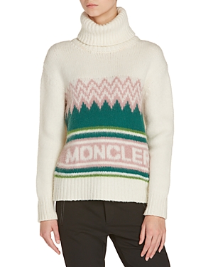 Shop Moncler Logo Intarsia Wool Sweater In Natural