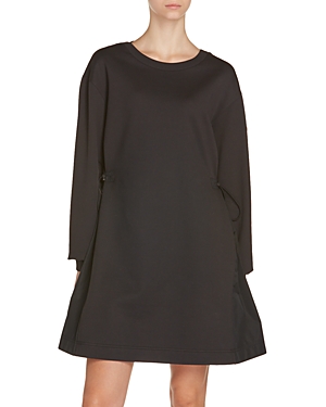 Shop Moncler Mixed Media Drawcord Mini Dress In Black