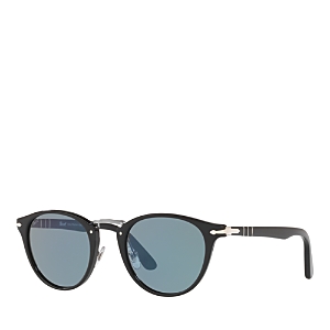 Persol Round Sunglasses, 49mm In Black/blue Solid