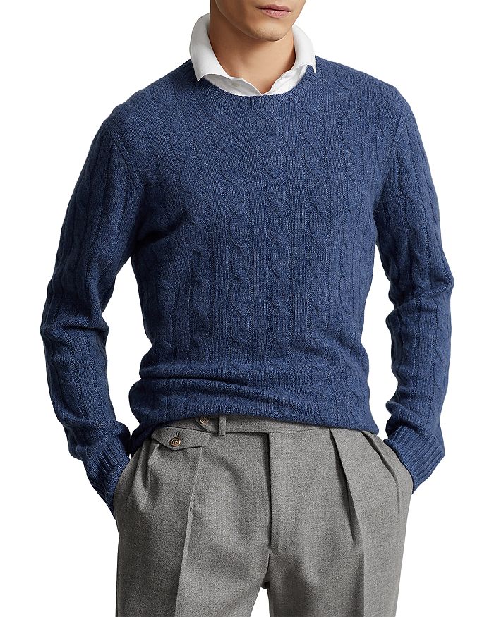 Polo Ralph Lauren Cashmere Cable Knit Crewneck Sweater In Rustic Navy Heather