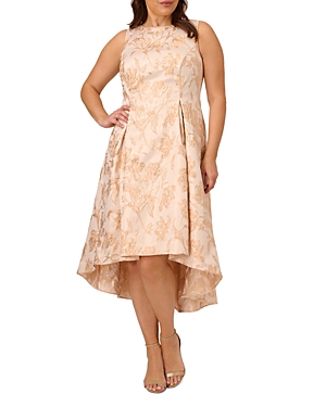 Adrianna Papell Plus Faux Pearl Embellished Metallic Jacquard Dress In Blush/ Gold