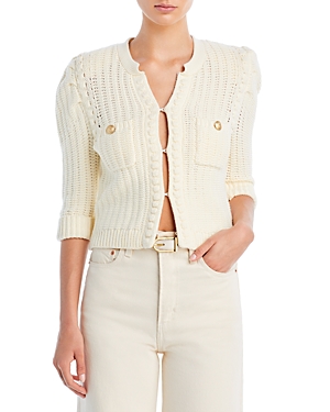 L Agence Delilah Cropped Textured Cardigan In Vintage White